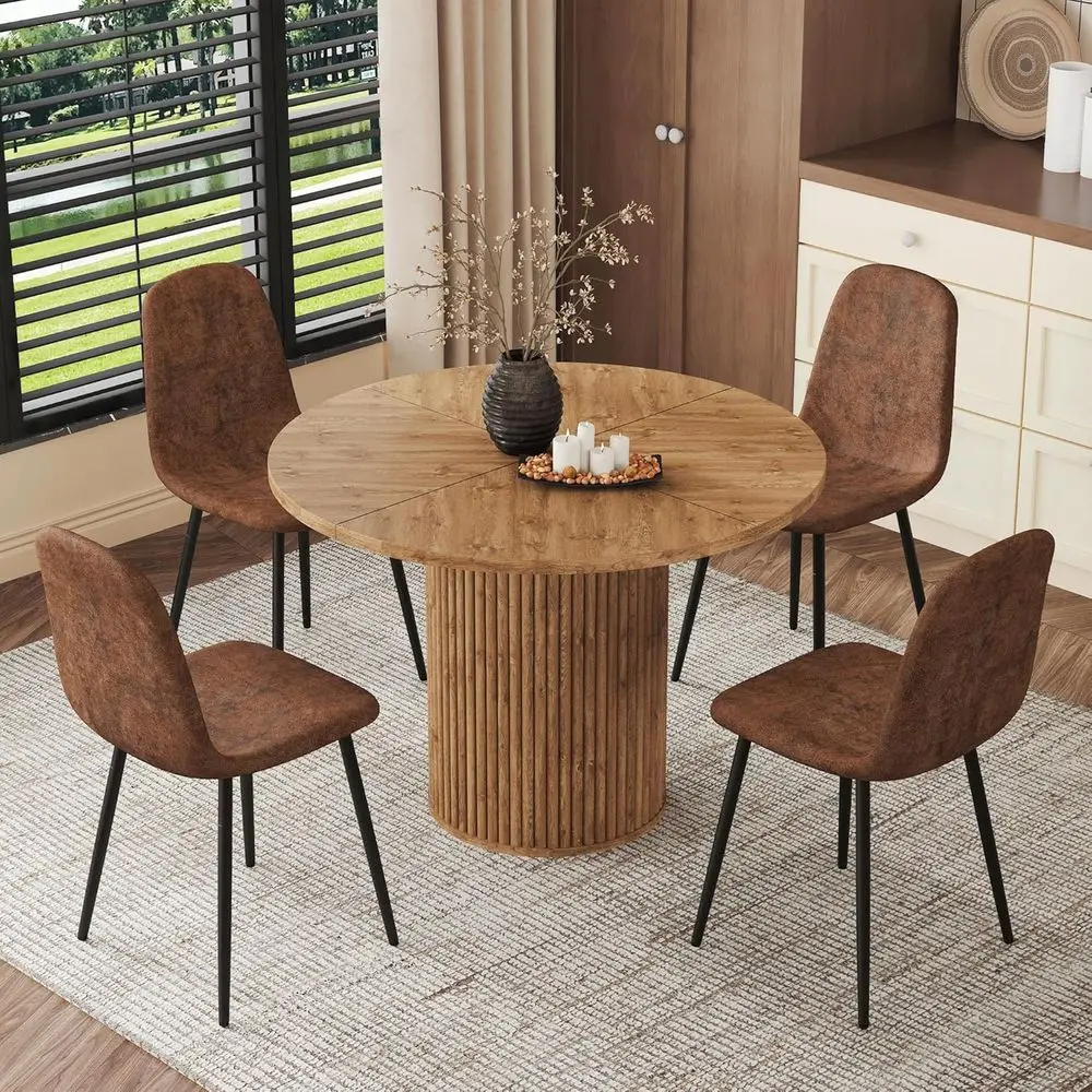 5-Piece Wooden Round Dining Set with 4 Suede Leather Chairs for Kitchen or Dining Room
5-Piece Wooden Round Dining Set with 4 Suede Leather Chairs for Kitchen or Dining Room