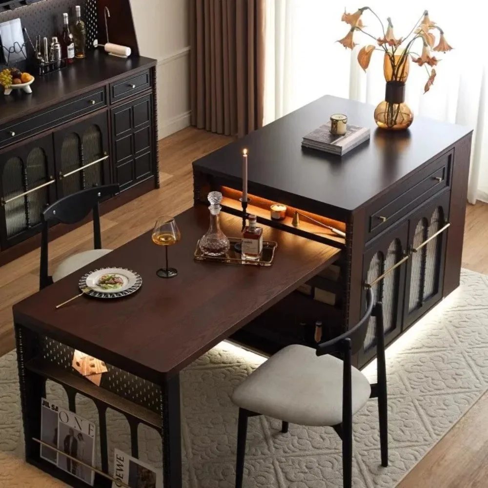 French solid wood island family small apartment dining table integrated rock slab storage table restaurant
French solid wood island family small apartment dining table integrated rock slab storage table restaurant