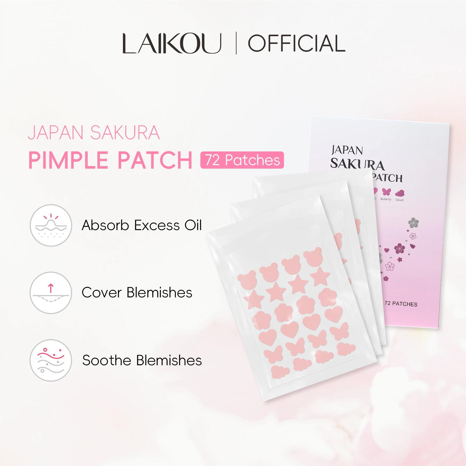 LAIKOU Cherry Blossom Pimple Patches, Hydrocolloid Acne Spot Treatment for Face, Absorbing Zit Sticker Blemish Cover 72pcs
LAIKOU Cherry Blossom Pimple Patches, Hydrocolloid Acne Spot Treatment for Face, Absorbing Zit Sticker Blemish Cover 72pcs