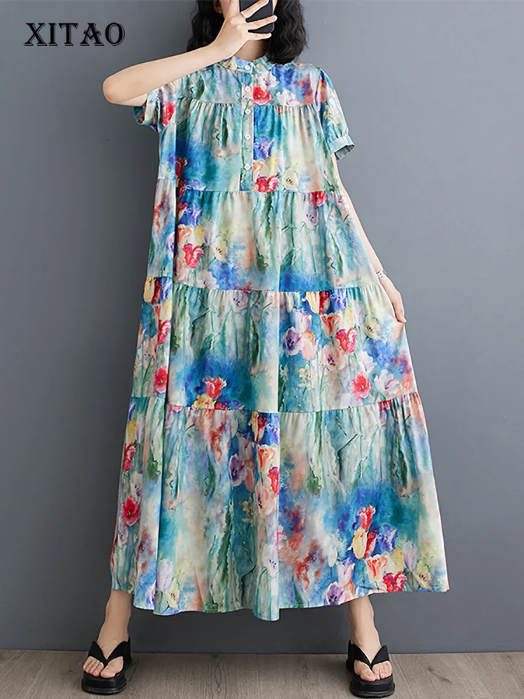 XITAO Single Breasted Patchwork Print Dresses Stand Collar Pullover Short Sleeve Loose Slimming Dress 2024 Summer New WLD20229
XITAO Single Breasted Patchwork Print Dresses Stand Collar Pullover Short Sleeve Loose Slimming Dress 2024 Summer New WLD20229