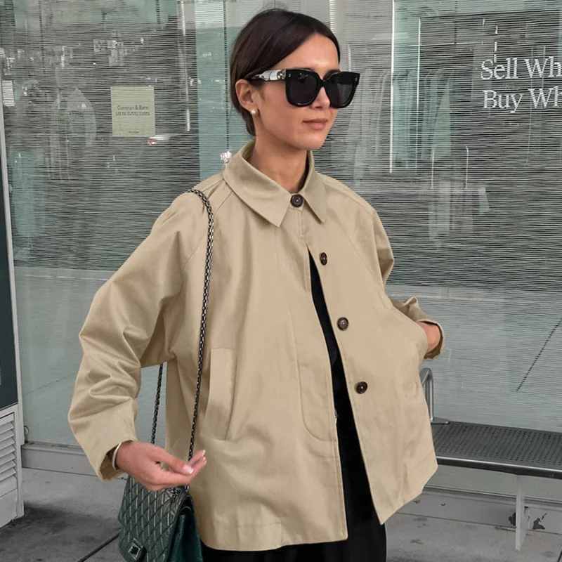 Autumn Winter New French Tooling Windbreaker Khaki Lapel Fashion Loose Mid-Length Coat Women's Clothing European and America
Autumn Winter New French Tooling Windbreaker Khaki Lapel Fashion Loose Mid-Length Coat Women's Clothing European and America