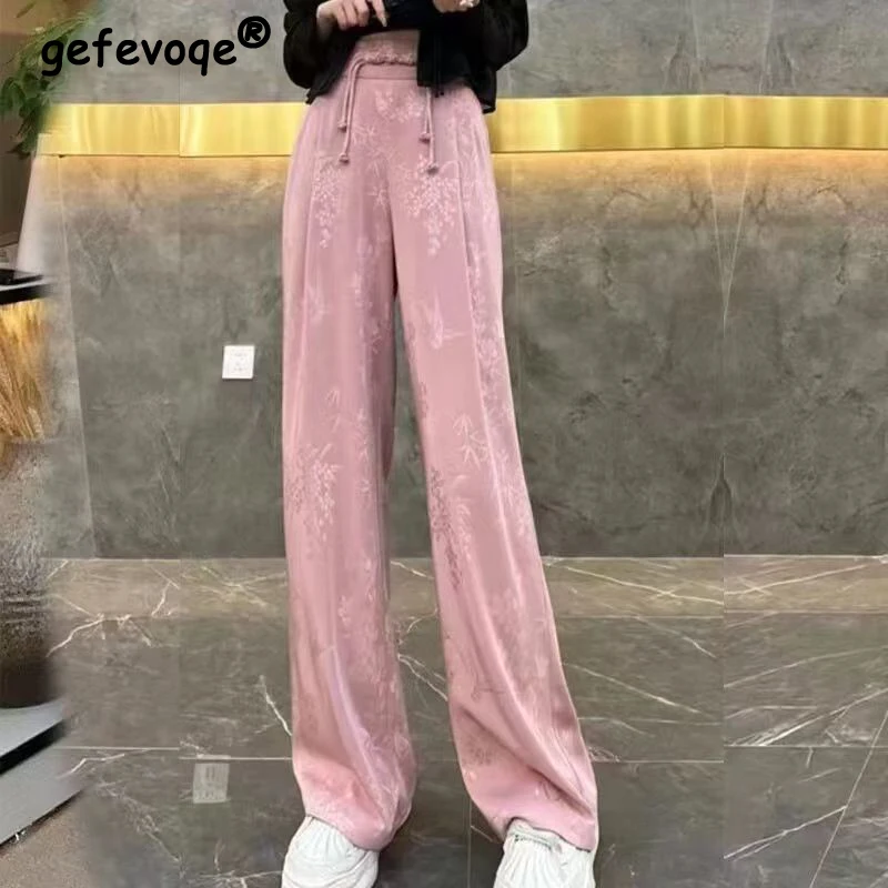 Women Vintage Chinese Style Print Elegant Chic Wide Leg Pants Y2K Female Summer Fashion Straight Trousers High Waist Pantalones
Women Vintage Chinese Style Print Elegant Chic Wide Leg Pants Y2K Female Summer Fashion Straight Trousers High Waist Pantalones