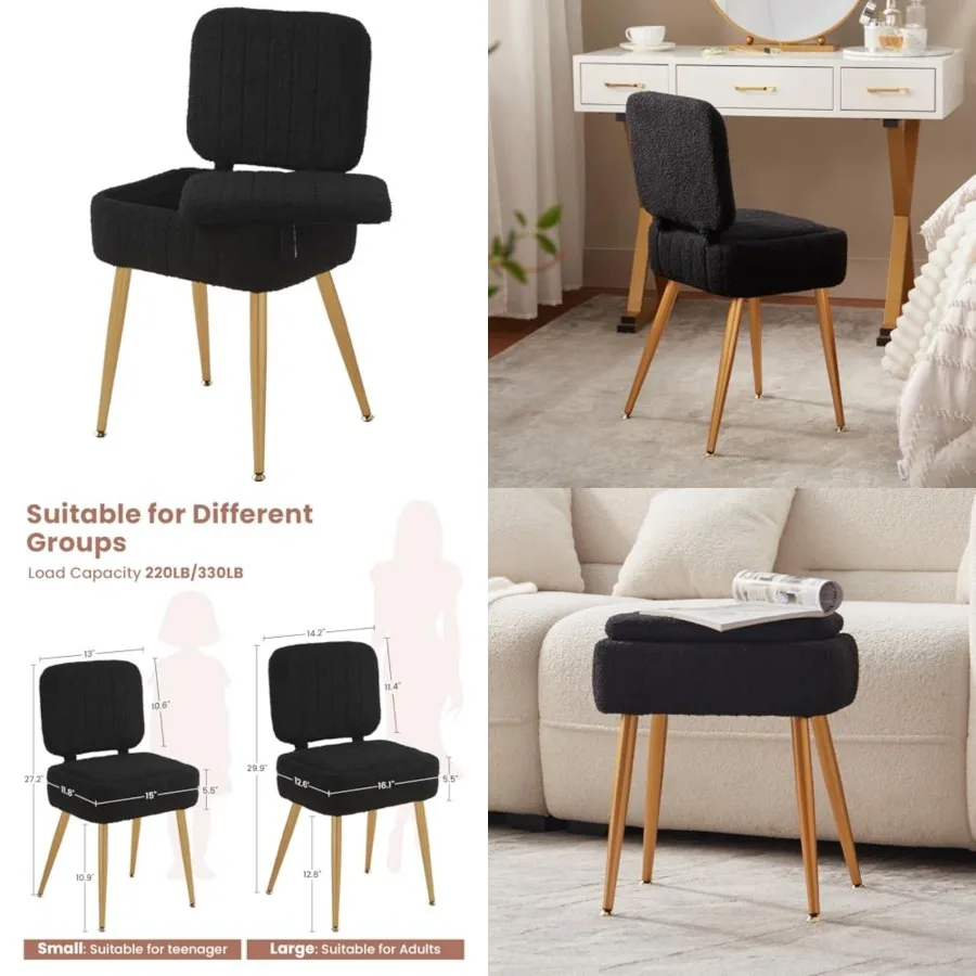 Updated Vanity Chair, Storage Ottoman with Folding Back and Gold-Toned Metal Legs, Ottoman Seat with Teddy Velvet for Dressing
Updated Vanity Chair, Storage Ottoman with Folding Back and Gold-Toned Metal Legs, Ottoman Seat with Teddy Velvet for Dressing