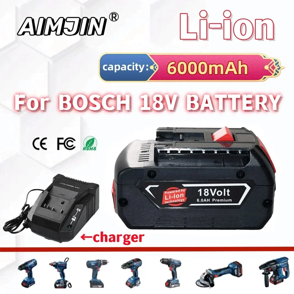 Li-ion 18V 6000mAh Battery For Bosch With charger Electric Drill Rechargeable Battery BAT609 BAT609G BAT618 BAT618G BAT614
Li-ion 18V 6000mAh Battery For Bosch With charger Electric Drill Rechargeable Battery BAT609 BAT609G BAT618 BAT618G BAT614