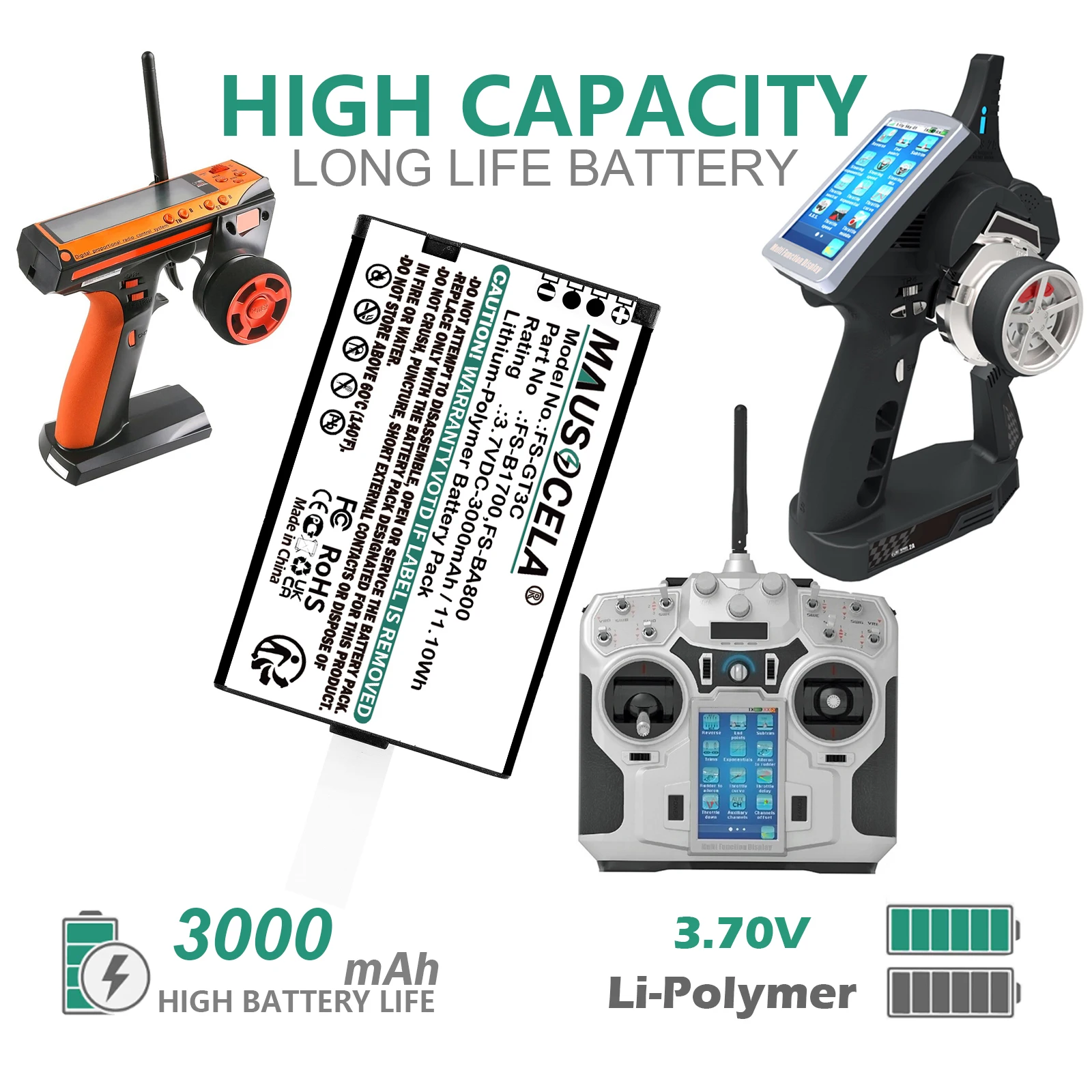 3000mAh Remote Controller Battery For Flysky:FS-B1700,FS-BA800,FS-GT3C,FS-i10,FS-iT4,FS-iT4S,FS-GT2B,FS-GT3B,FA605,+Toolkit
3000mAh Remote Controller Battery For Flysky:FS-B1700,FS-BA800,FS-GT3C,FS-i10,FS-iT4,FS-iT4S,FS-GT2B,FS-GT3B,FA605,+Toolkit