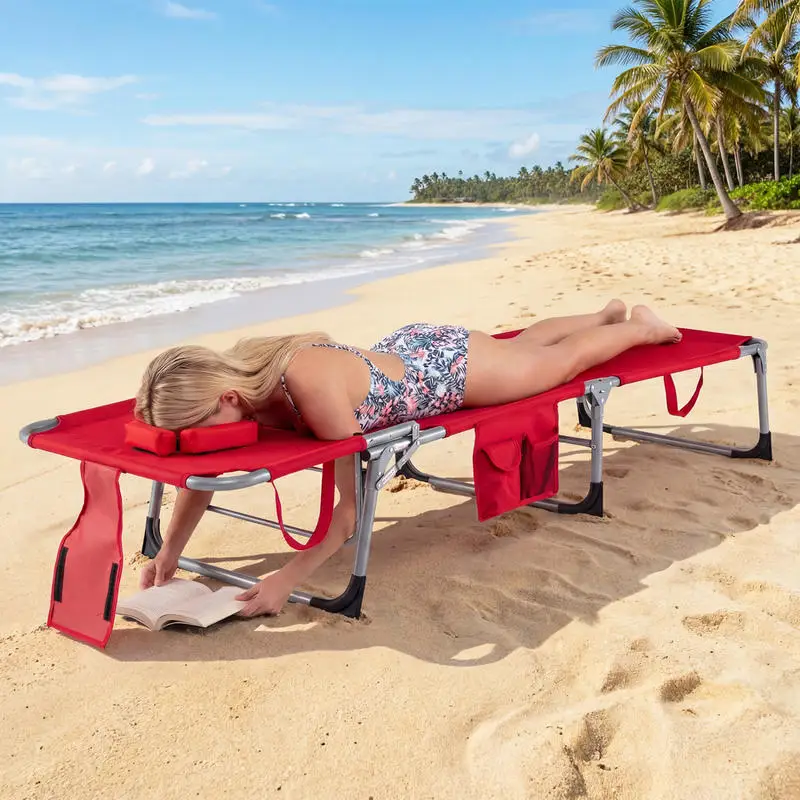 Tanning Chair with Face Arm Holes Folding Chair-Red
Tanning Chair with Face Arm Holes Folding Chair-Red