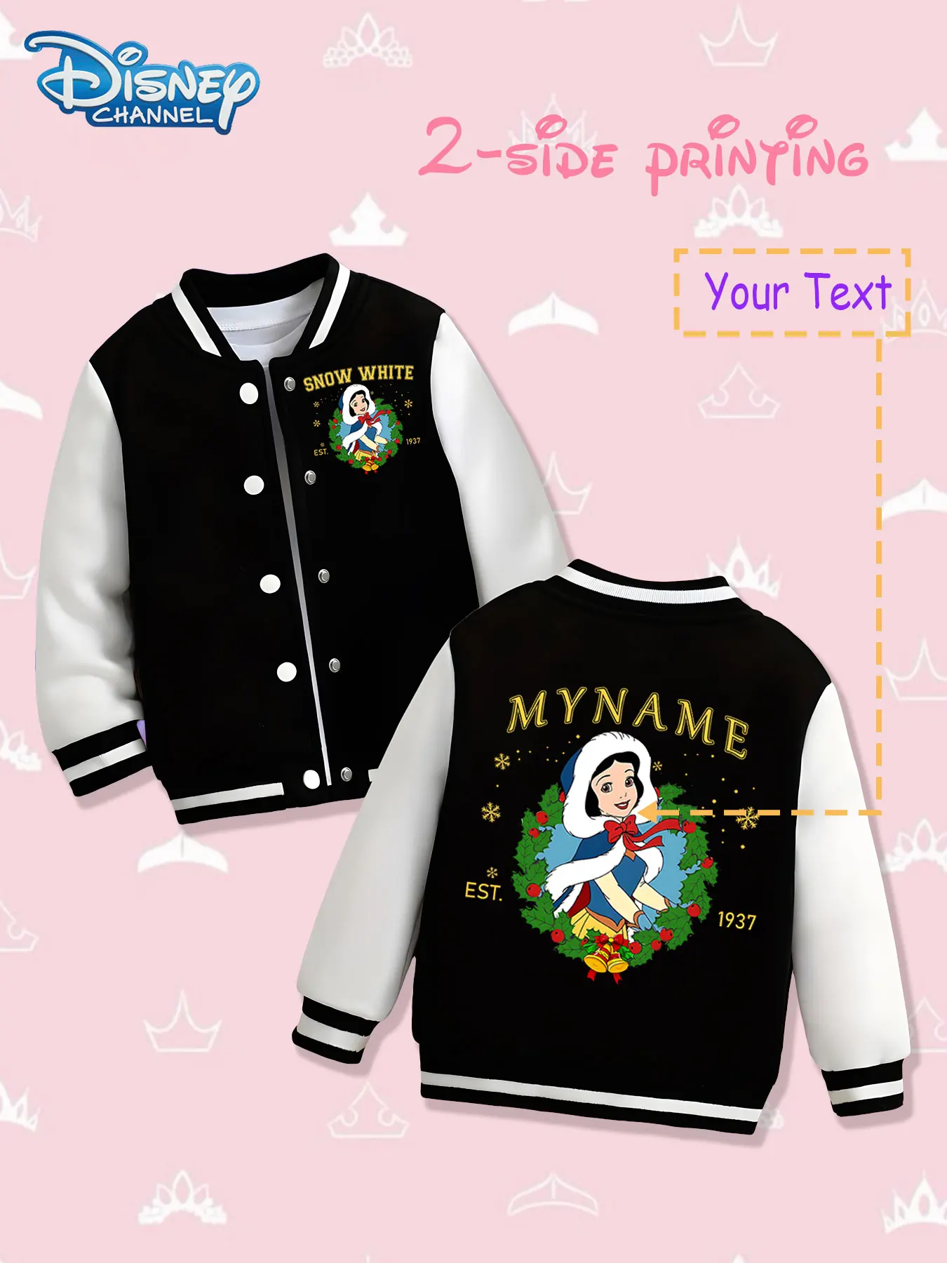 MINISO Disney Christmas Snow White Girls Baseball Jacket - Double-sided Christmas theme print, warm in autumn and winter with a 
MINISO Disney Christmas Snow White Girls Baseball Jacket - Double-sided Christmas theme print, warm in autumn and winter with a