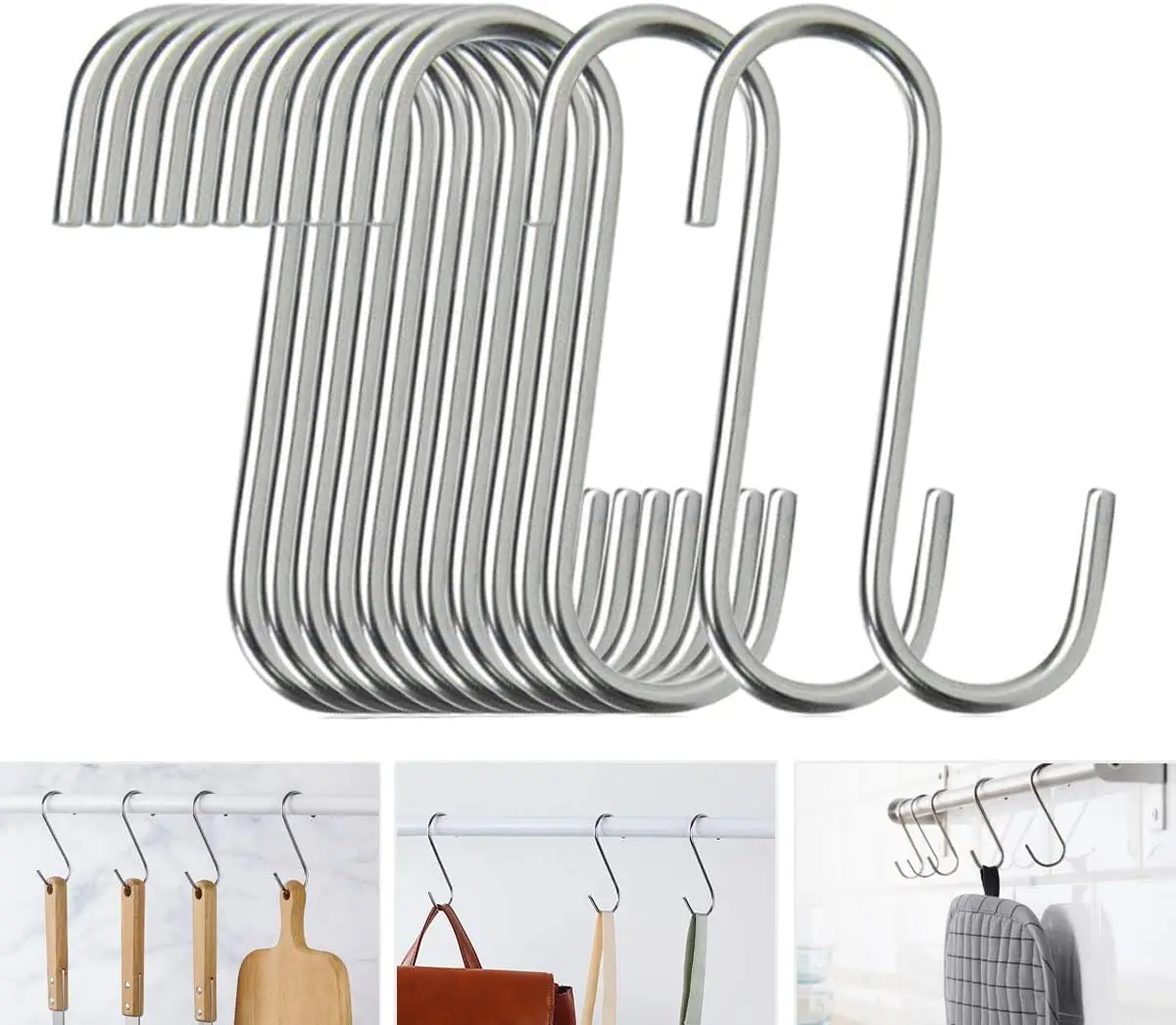 20-Pack 5.5-Inch Stainless Steel S Hooks for Kitchen Closet Bathroom Workshop with Heavy Duty Hold
20-Pack 5.5-Inch Stainless Steel S Hooks for Kitchen Closet Bathroom Workshop with Heavy Duty Hold