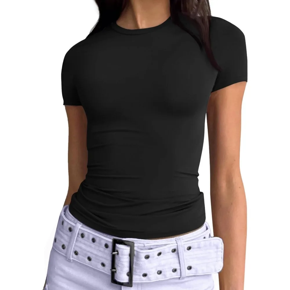 Womens Basic T Shirts Summer Outfits 2025 Scoop Neck Short Sleeve Crop Tops Slim Fit Tees Clothing
Womens Basic T Shirts Summer Outfits 2025 Scoop Neck Short Sleeve Crop Tops Slim Fit Tees Clothing