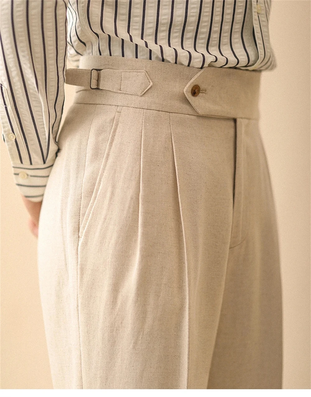 Linen Straight Pant For Men Summer Business Gentleman Naples Pant Paris Buckle Drape High Waisted Trousers Men Formal Pant
Linen Straight Pant For Men Summer Business Gentleman Naples Pant Paris Buckle Drape High Waisted Trousers Men Formal Pant