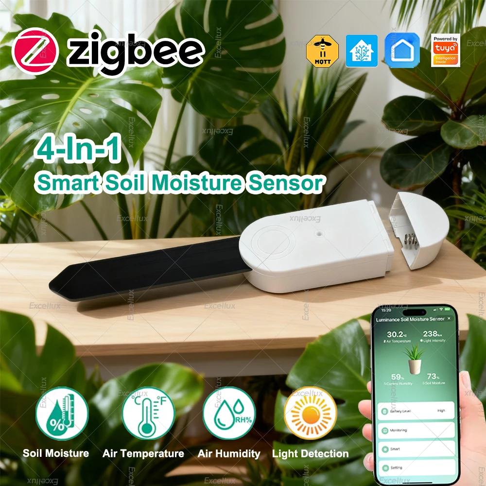 4-In-1 Zigbee Soil Moisture Sensor Humidity Meter Temperature Tester Light Detector Work With Tuya Smart Life Z2M Home Assistant
4-In-1 Zigbee Soil Moisture Sensor Humidity Meter Temperature Tester Light Detector Work With Tuya Smart Life Z2M Home Assistant