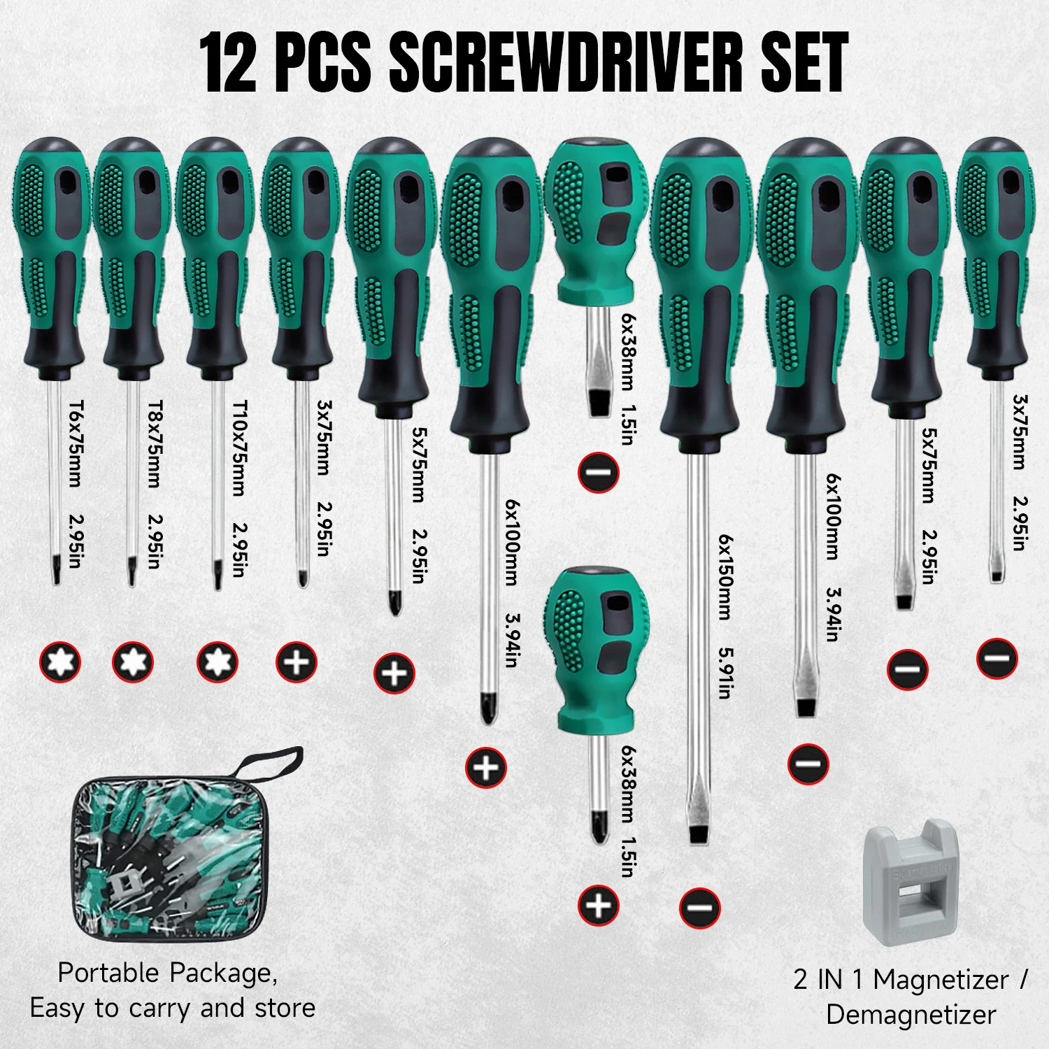 12pcs Dual-use Slotted Cross Screwdriver Handle Bolt Driver Screwdriver 3x75mm Home Garden Tools Workshop Equipment Nutdrivers
12pcs Dual-use Slotted Cross Screwdriver Handle Bolt Driver Screwdriver 3x75mm Home Garden Tools Workshop Equipment Nutdrivers