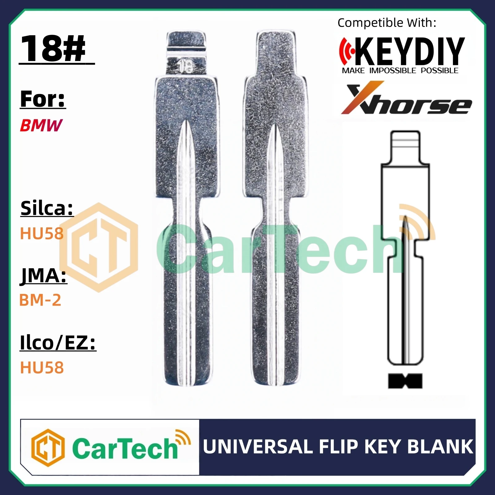 Cartech 18# Uncut Flip Blank Key Blade for KEYDIY KD XHORSE VVDI Universal Remote Fit BMW
Cartech 18# Uncut Flip Blank Key Blade for KEYDIY KD XHORSE VVDI Universal Remote Fit BMW