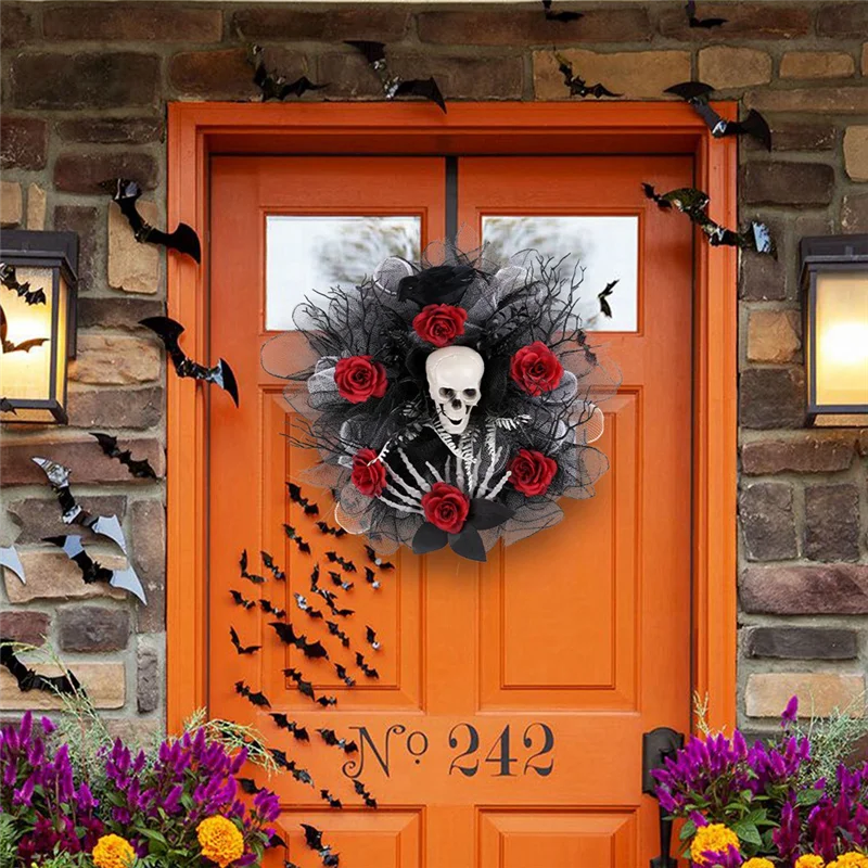 B84B-Halloween Rose And Skull Tulle Wreath Adjustable Headband Halloween Wreaths For Front Door For Party Costume
B84B-Halloween Rose And Skull Tulle Wreath Adjustable Headband Halloween Wreaths For Front Door For Party Costume