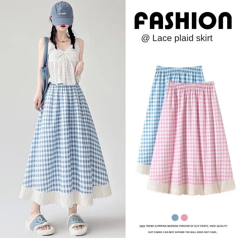 New Women Skirt Summer Pink Checkered Lace Ruffle High Waist A Line Tiered Fluffy Cake Skirt for Girls
New Women Skirt Summer Pink Checkered Lace Ruffle High Waist A Line Tiered Fluffy Cake Skirt for Girls