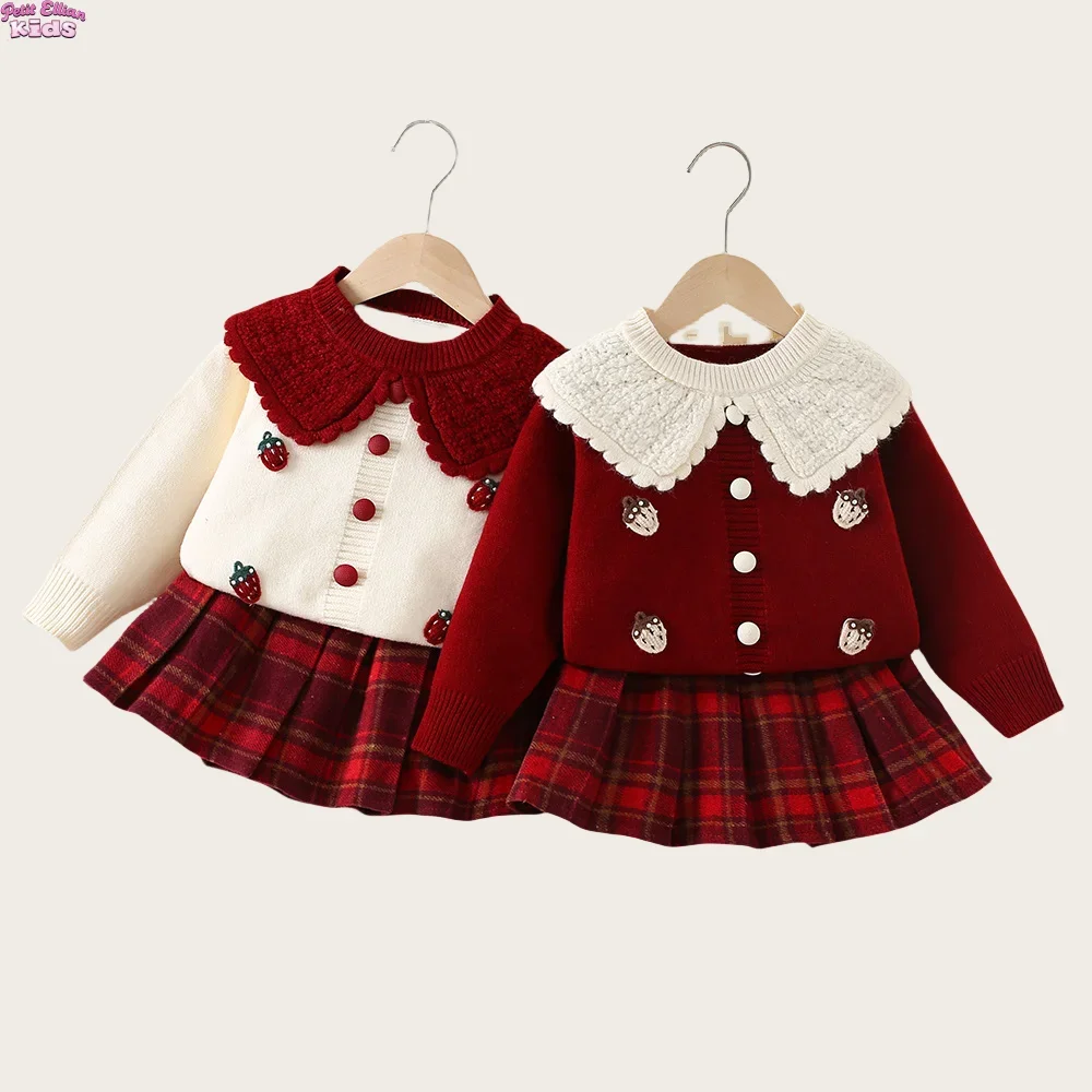 Kids Girls 3D Strawberry Sweater and Plaid Skirt Set 2-6Y Baby Girls' Clothes Set Peter Pan Collar Knit Sweater Stylish Outfit
Kids Girls 3D Strawberry Sweater and Plaid Skirt Set 2-6Y Baby Girls' Clothes Set Peter Pan Collar Knit Sweater Stylish Outfit