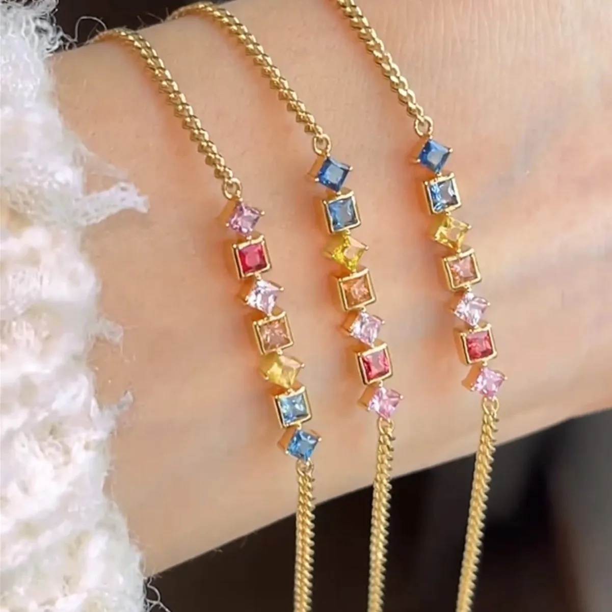 Sweet 925 Sterling Silver Rainbow Sapphire Tourmaline Chain Adjustable Cuff Bracelet Niche Gold Zircon Fine Jewelry Dropshipping
Sweet 925 Sterling Silver Rainbow Sapphire Tourmaline Chain Adjustable Cuff Bracelet Niche Gold Zircon Fine Jewelry Dropshipping