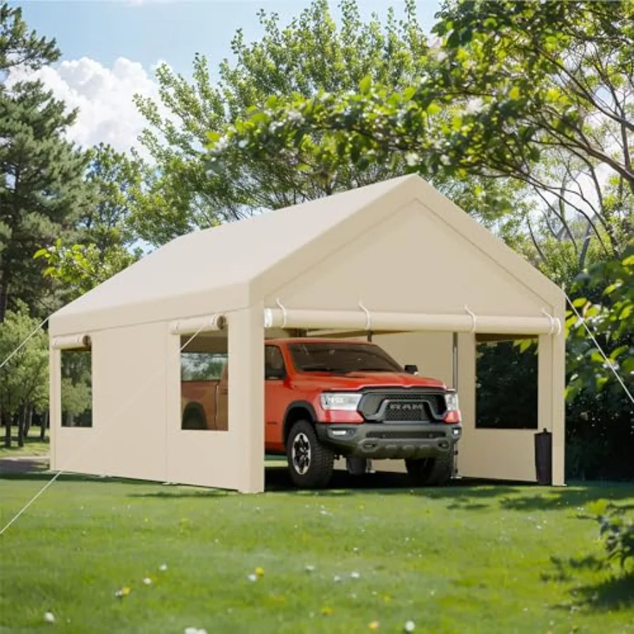 Portable garage for cars trucks boats: heavy-duty steel frame, black tarp, all-season weather resistance with removable side wa
Portable garage for cars trucks boats: heavy-duty steel frame, black tarp, all-season weather resistance with removable side wa