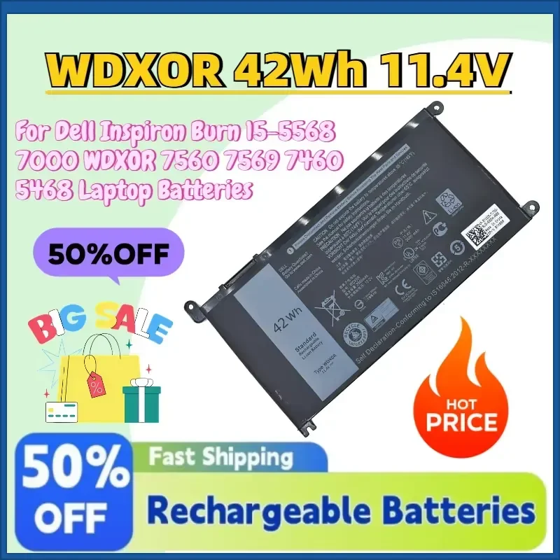 In Stock WDXOR 42Wh 11.4V Replacement Battery for Dell Inspiron Burn 15-5568 7000 WDXOR 7560 7569 7460 5468 Laptop Batteries
In Stock WDXOR 42Wh 11.4V Replacement Battery for Dell Inspiron Burn 15-5568 7000 WDXOR 7560 7569 7460 5468 Laptop Batteries