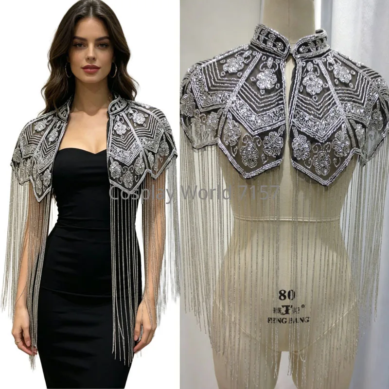 1920s Art Deco Tulle Mesh Fringed Sequins Beaded Cape Women Flapper Shawl Wraps Wedding Evening Party Cape
1920s Art Deco Tulle Mesh Fringed Sequins Beaded Cape Women Flapper Shawl Wraps Wedding Evening Party Cape