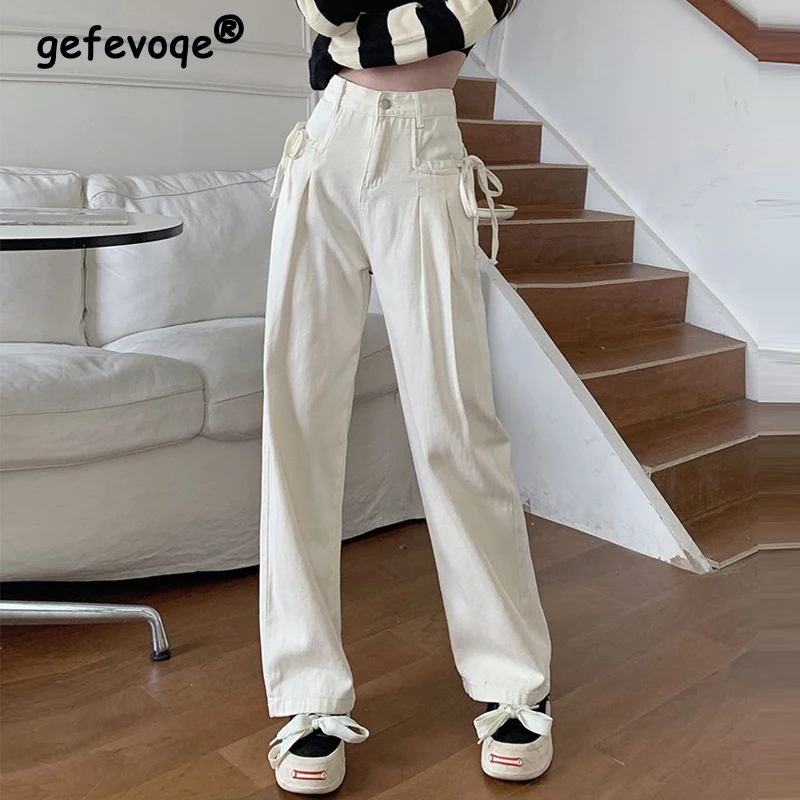 Women's Clothing Spring Autumn Korean Fashion Lace Up Chic Denim Pants Y2K Female Simple Casual High Waist White Straight Jeans
Women's Clothing Spring Autumn Korean Fashion Lace Up Chic Denim Pants Y2K Female Simple Casual High Waist White Straight Jeans