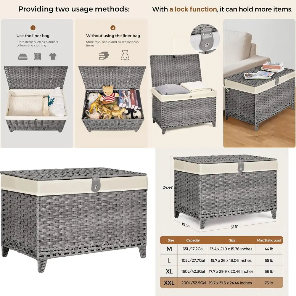 Lidded Wicker Basket, Removable Liner Rattan Shelf Basket, 200L Storage Bin, Elevated Foot Storage Trunk, Wardrobe Storage Conta
Lidded Wicker Basket, Removable Liner Rattan Shelf Basket, 200L Storage Bin, Elevated Foot Storage Trunk, Wardrobe Storage Conta