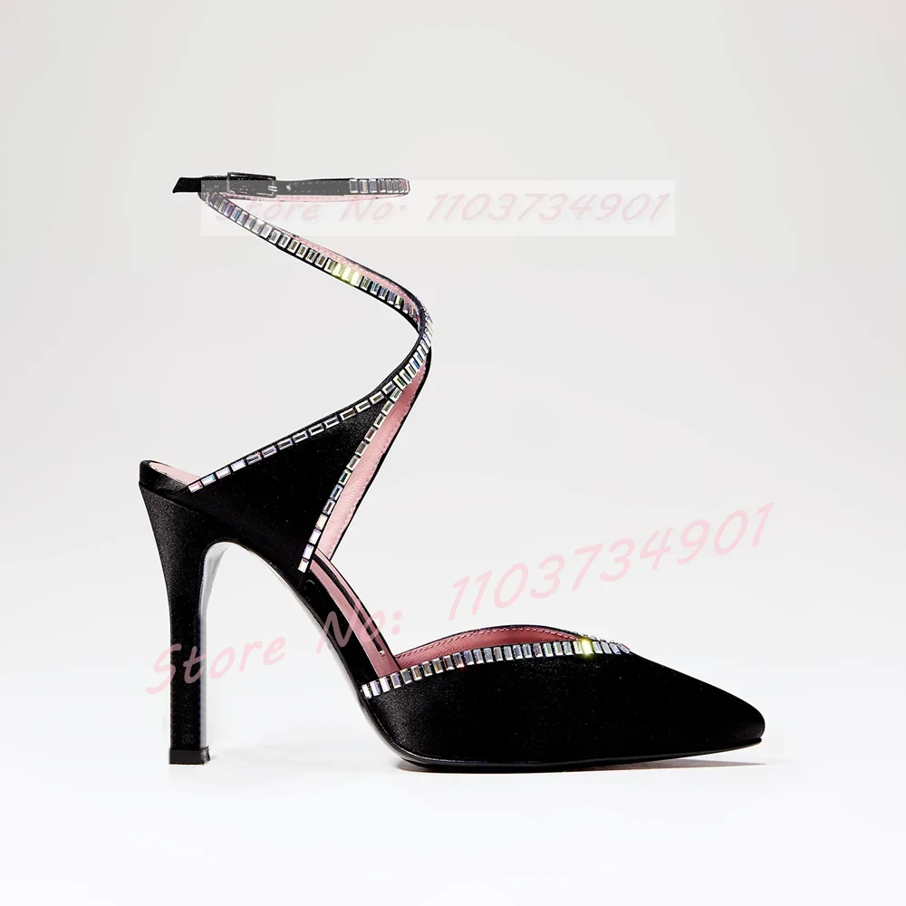 Satin Crystals Pointed Toe Sandals Female Sexy Cross Strap Stiletto Black High Heels Shoes Women Elegant Party Trending Sandals
Satin Crystals Pointed Toe Sandals Female Sexy Cross Strap Stiletto Black High Heels Shoes Women Elegant Party Trending Sandals