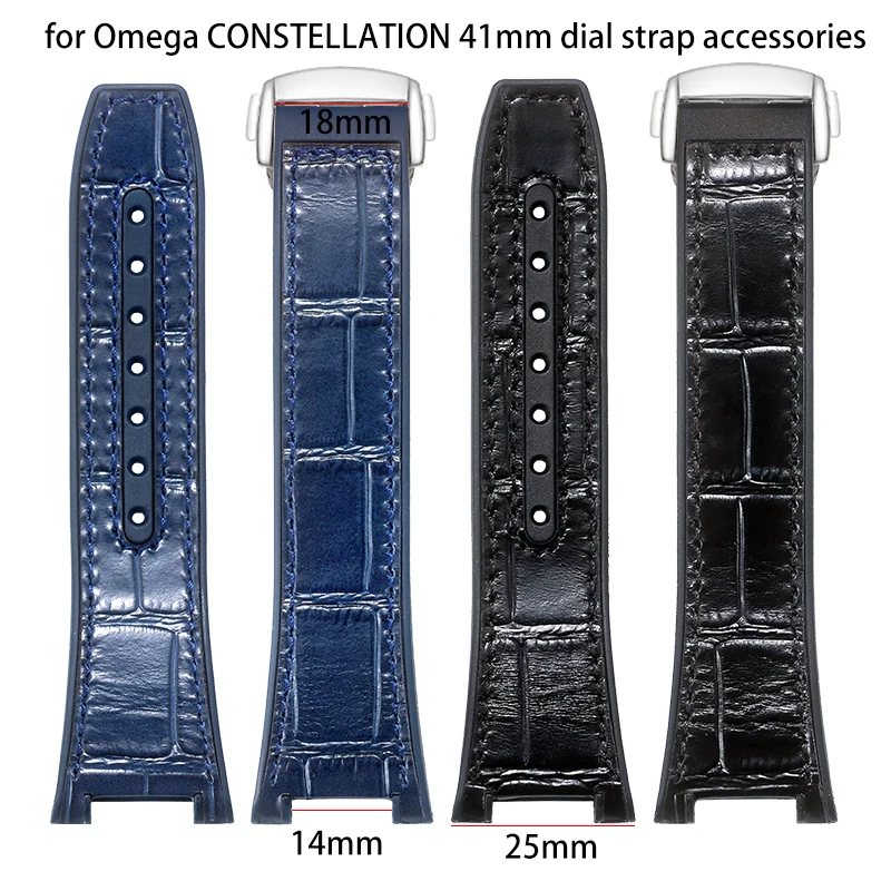For Omega Constellation 41mm leather + silicone rubber strap 131.33/131.23 Men's bracelet 25x14mm black blue Concave wristband
For Omega Constellation 41mm leather + silicone rubber strap 131.33/131.23 Men's bracelet 25x14mm black blue Concave wristband