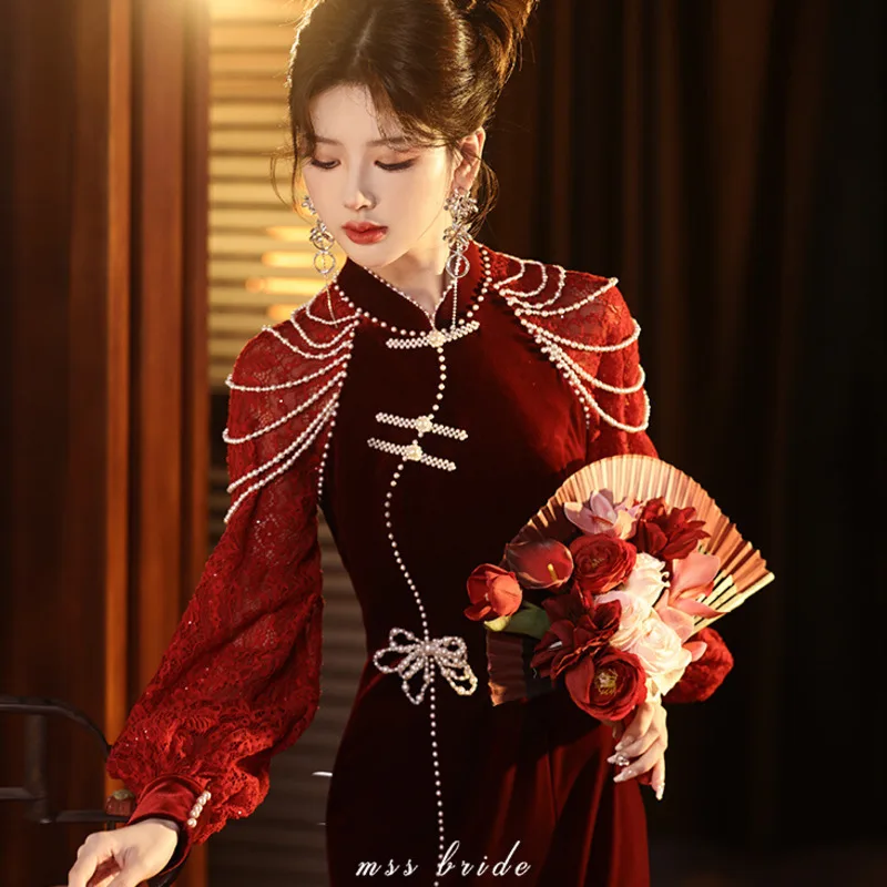 Винно-красное бархатное свадебное платье Cheongsam с длинным рукавом, винтажное улучшенное женское летнее кружевное платье, облегающее элегантное Ципао от S до XL
Винно-красное бархатное свадебное платье Cheongsam с длинным рукавом, винтажное улучшенное женское летнее кружевное платье, облегающее элегантное Ципао от S до XL