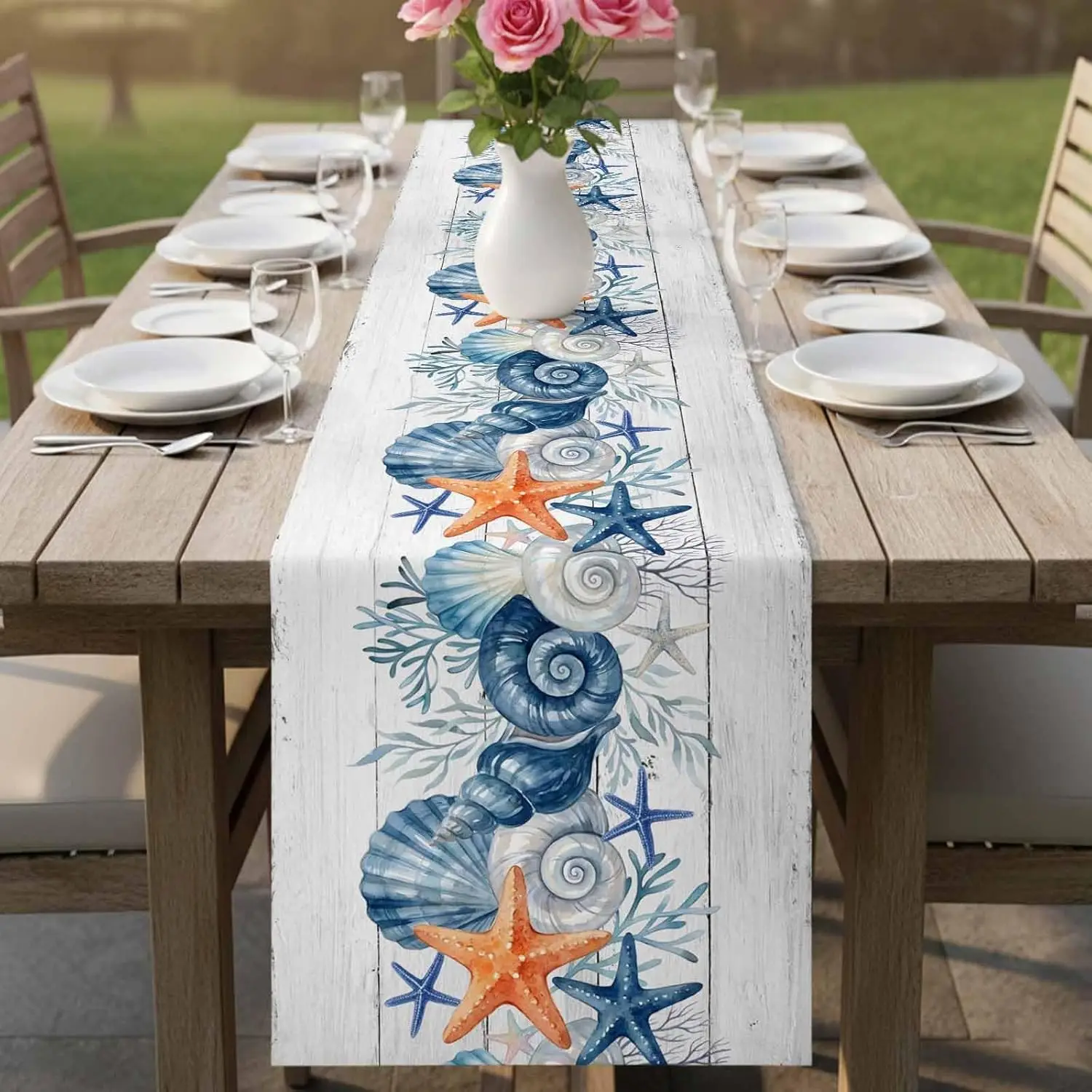 Summer Ocean Starfish Shells Coral Wood Grain Table Runner Party Decor Reusable Kitchen Dining Table Runner Wedding Decorations
Summer Ocean Starfish Shells Coral Wood Grain Table Runner Party Decor Reusable Kitchen Dining Table Runner Wedding Decorations