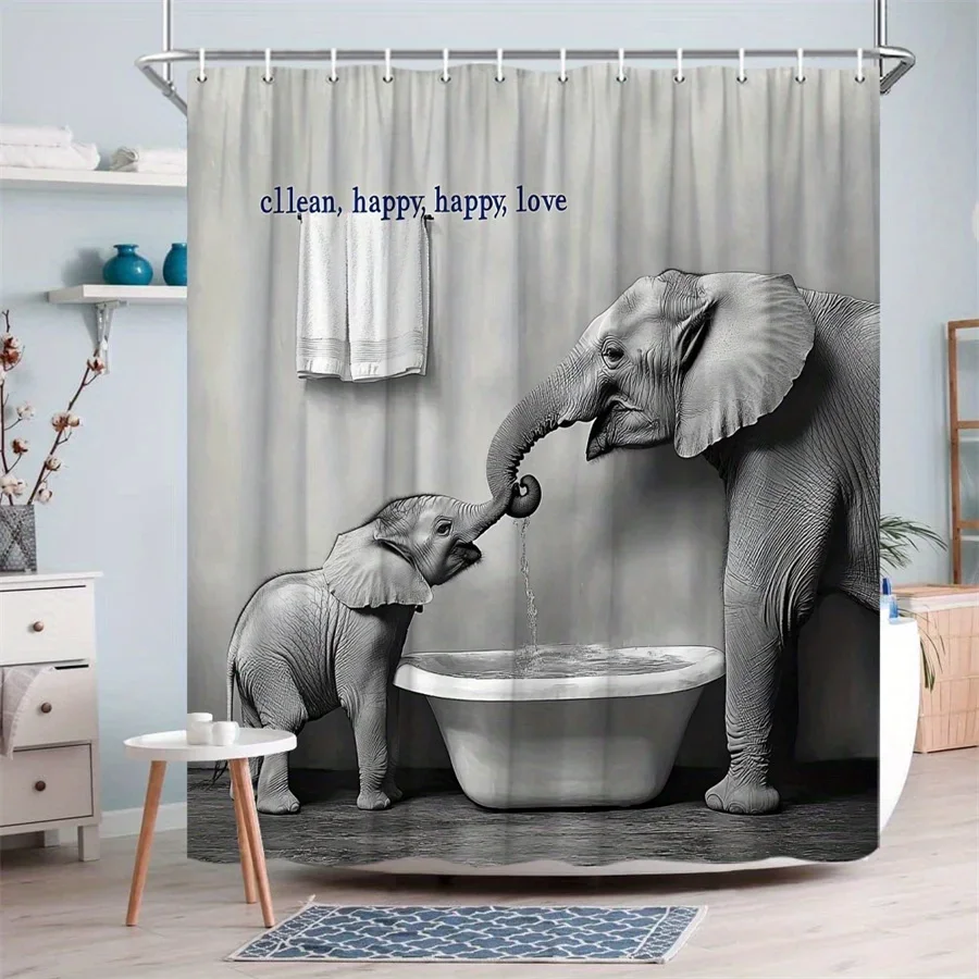 1pc & Adult Elephant with Bathtub Shower Curtain - Black-and-White Photography Design, Minimalist Bathroom Decor, Durable Polyes
1pc & Adult Elephant with Bathtub Shower Curtain - Black-and-White Photography Design, Minimalist Bathroom Decor, Durable Polyes