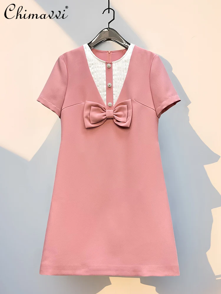 French Socialite Elegant Sweet Pink Dress Round Neck Short Sleeve Big Bow High Waist Slim A-line Simple Temperament Dress Women
French Socialite Elegant Sweet Pink Dress Round Neck Short Sleeve Big Bow High Waist Slim A-line Simple Temperament Dress Women