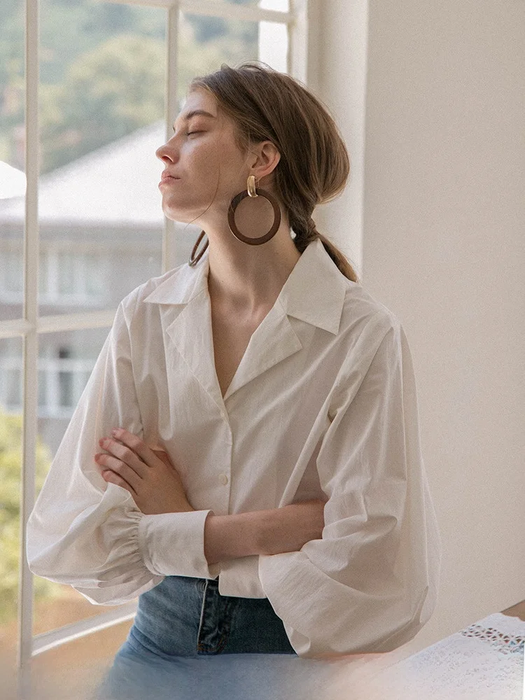 Dailyart Commuter Vintage Lantern Sve Classic Suit Collar Small V Collar White irt Women's Busin Casual Cotton irt
Dailyart Commuter Vintage Lantern Sve Classic Suit Collar Small V Collar White irt Women's Busin Casual Cotton irt