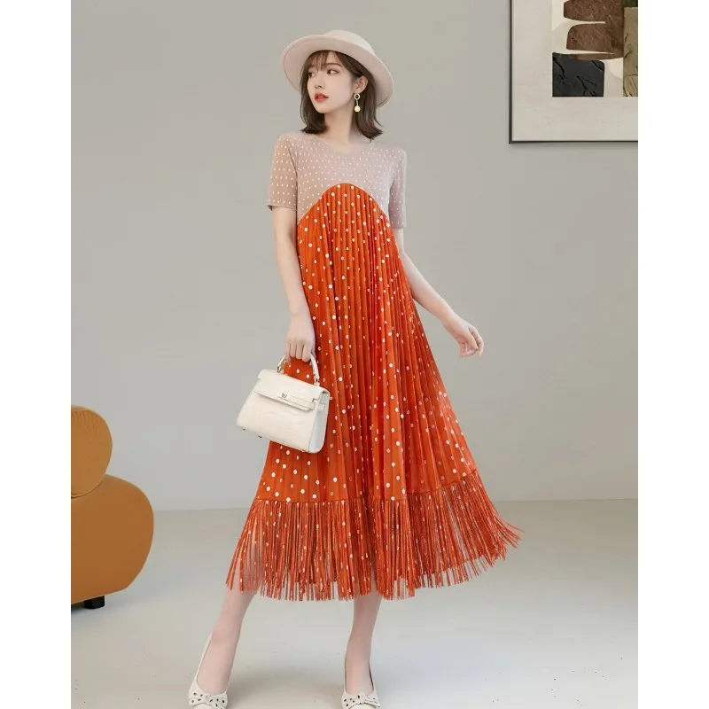 Miyake Pleated Dresses Fold 2026 Beach Vacation Polka Dot Dress Women Summer Short Sleeve New Pleats Tassel Loose Elegant Dress
Miyake Pleated Dresses Fold 2026 Beach Vacation Polka Dot Dress Women Summer Short Sleeve New Pleats Tassel Loose Elegant Dress
