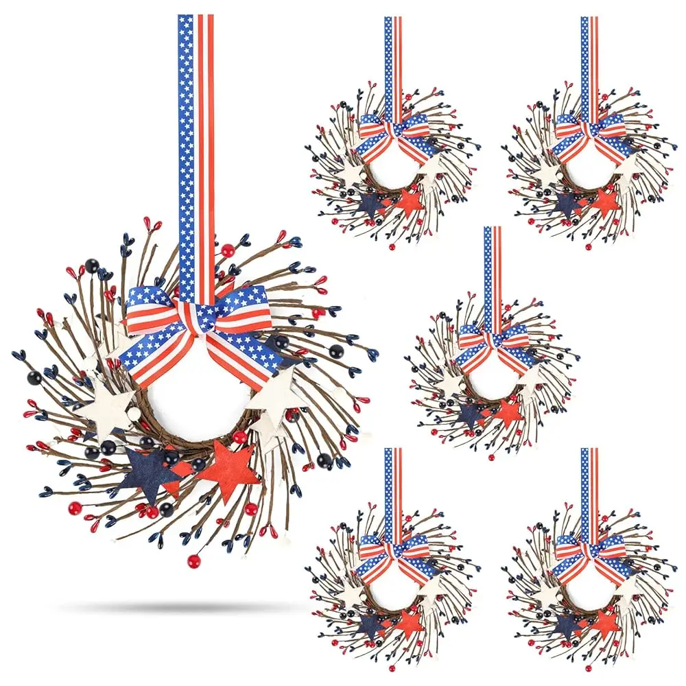6 Pcs Patriotic Wreaths For Front Door 4Th Of July Kitchen Cabinet Mini Wreaths Farmhouse Artificial Red White Blue Stars
6 Pcs Patriotic Wreaths For Front Door 4Th Of July Kitchen Cabinet Mini Wreaths Farmhouse Artificial Red White Blue Stars