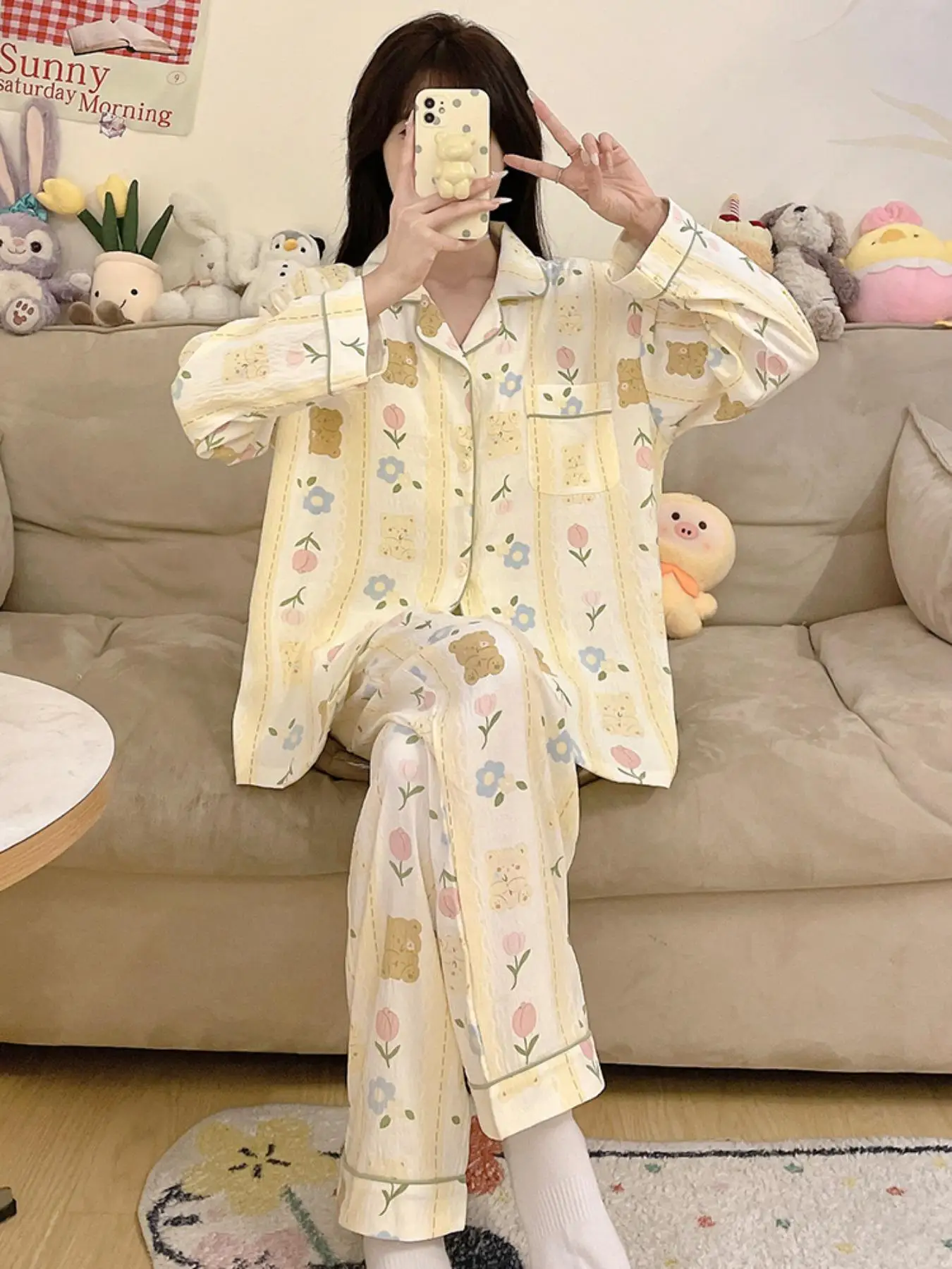 Women 2025 New Arrival Long-Sleeve Pajama Set - Cute Cartoon Print Cardigan Style 2-Piece Loungewear All-Season Comfort Homewear
Women 2025 New Arrival Long-Sleeve Pajama Set - Cute Cartoon Print Cardigan Style 2-Piece Loungewear All-Season Comfort Homewear