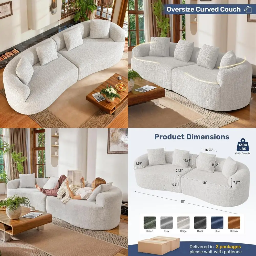 Curved Cloud-Inspired Sectional Sofa with Deep Seating, Oversized Living Room Couch, No Assembly, Beige
Curved Cloud-Inspired Sectional Sofa with Deep Seating, Oversized Living Room Couch, No Assembly, Beige