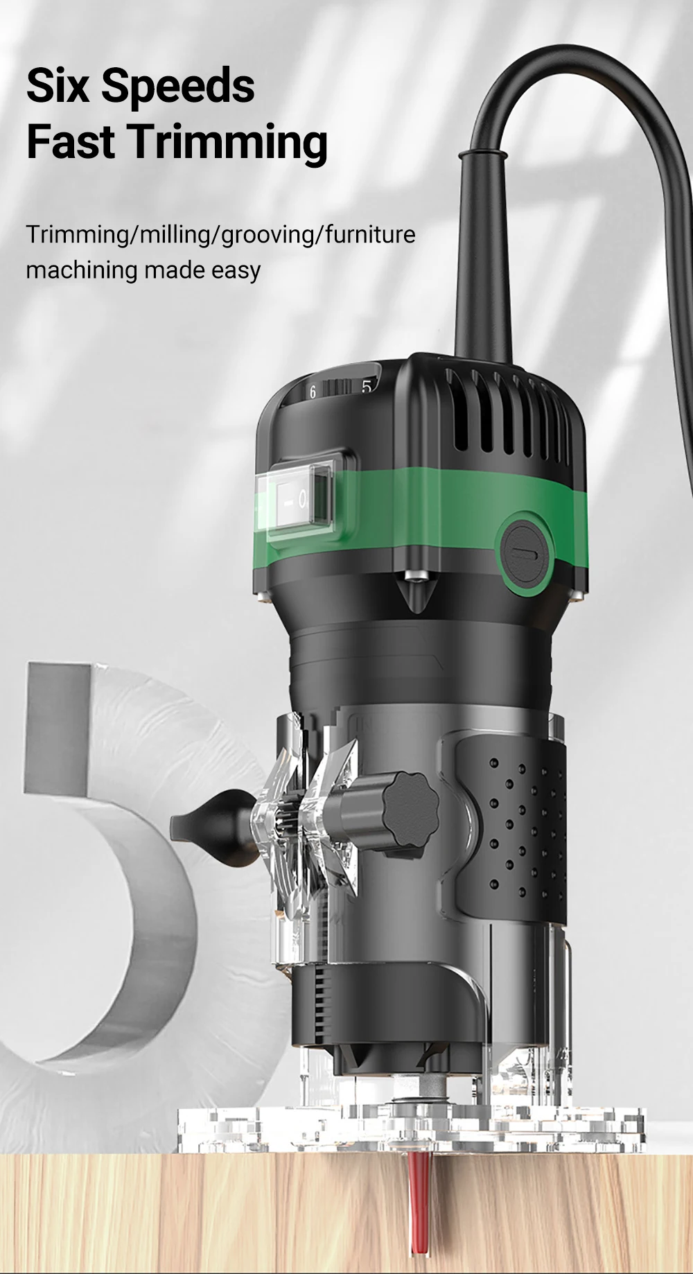 Compact Palm Wood Router Tool for Woodworking, Electric Hand Trimmer, Cutting, Palmming Tool, 15Pcs, 1, 4 "Rout, 800W