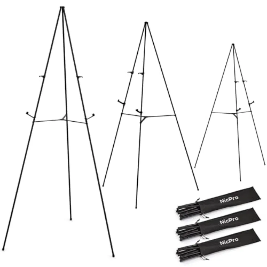 Folding Easels for Display, 3 Pack 63 Inch Metal Floor Easel Stand Tripod Black Portable for Artist Poster Wedding with Carry B
Folding Easels for Display, 3 Pack 63 Inch Metal Floor Easel Stand Tripod Black Portable for Artist Poster Wedding with Carry B