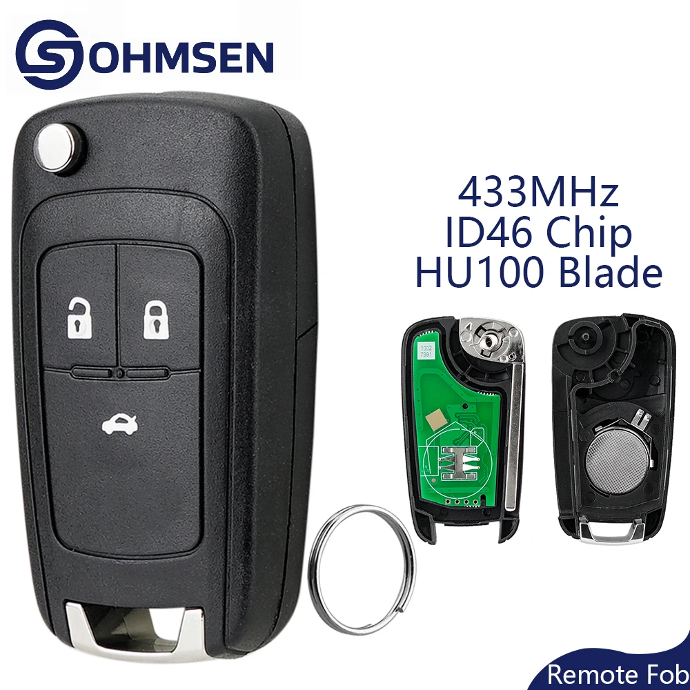 OHMSEN 3 Button Flip Remote Key Fob 433Mhz ID46 Chip For Vauxhall Opel Astra J GTC Insignia Cascade
OHMSEN 3 Button Flip Remote Key Fob 433Mhz ID46 Chip For Vauxhall Opel Astra J GTC Insignia Cascade