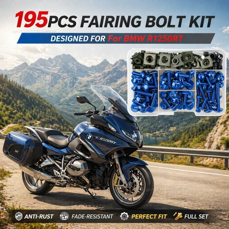 195Pcs Motorcycle Aluminum Fairing Bolt Screws Kit Nut Clips For BMW R1250RT R1250 RT R 1250RT 2004-2013 CNC Fastener Hardware