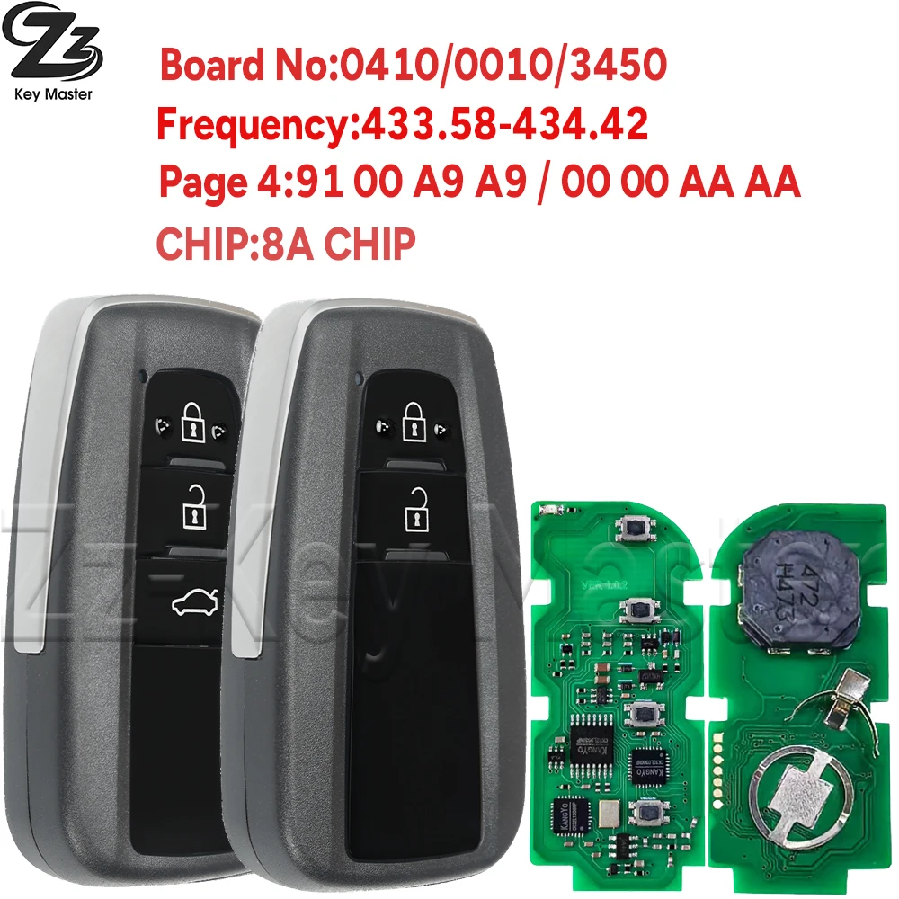Zz 8A Chip P4:A9/AA 433.58-434.42MHZ 0410/0010/3450 Proximity Car Remote Control Key For Toyota CHR CH-R Crowm RAV4 Avalon2018+
Zz 8A Chip P4:A9/AA 433.58-434.42MHZ 0410/0010/3450 Proximity Car Remote Control Key For Toyota CHR CH-R Crowm RAV4 Avalon2018+