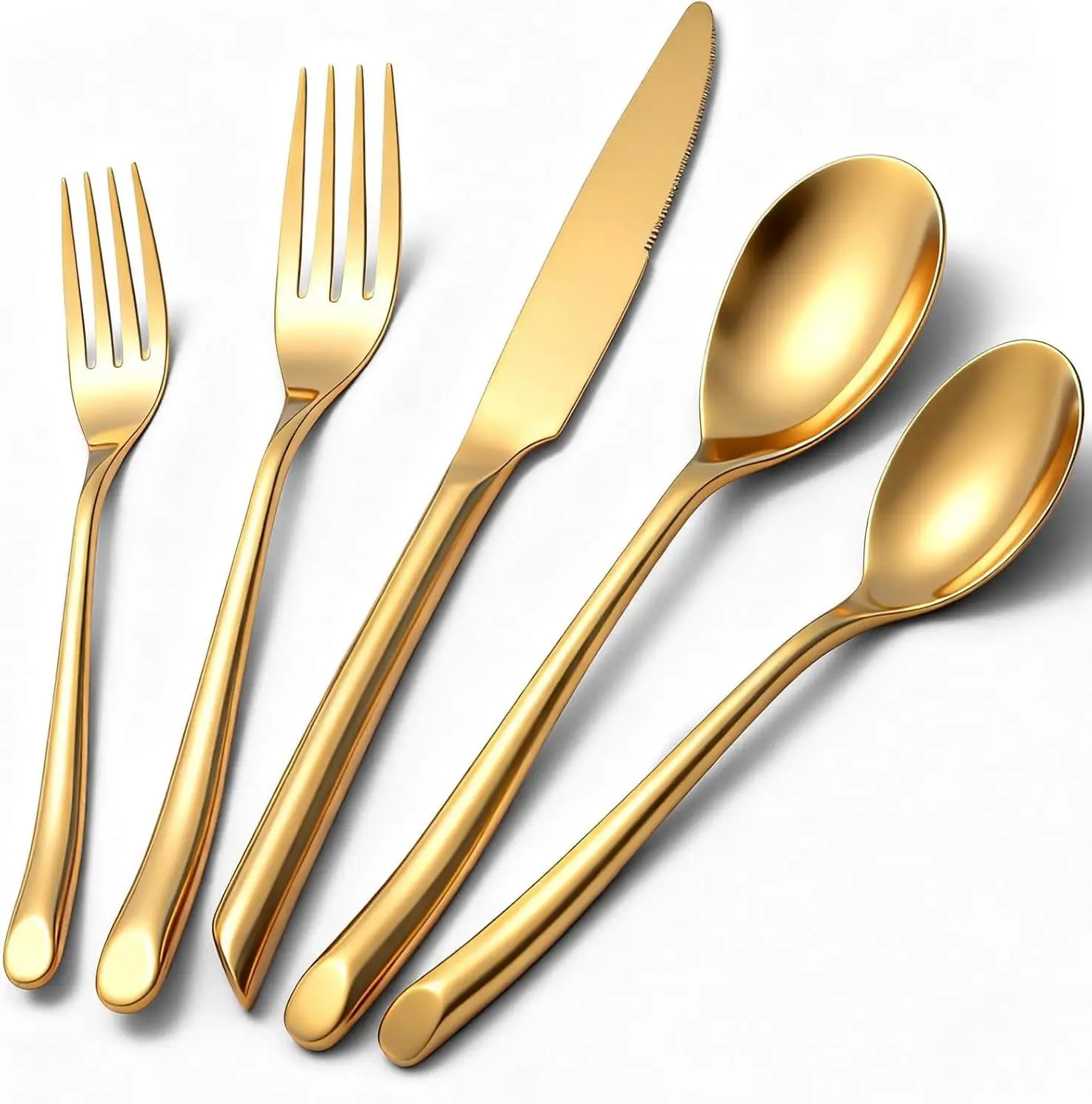 20-Piece Gold Stainless Steel Flatware Set, Mirror Polished, Dishwasher Safe, Service for 4
20-Piece Gold Stainless Steel Flatware Set, Mirror Polished, Dishwasher Safe, Service for 4