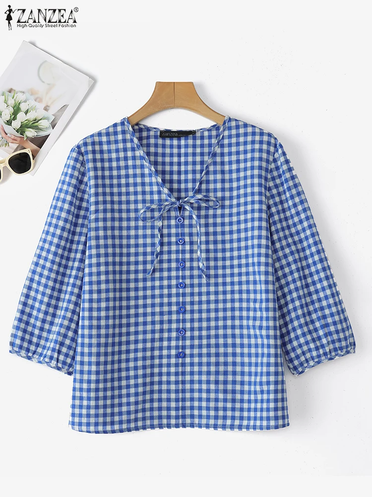 ZANZEA Casual Plaid Shirts Women Elegant Lace-Up Tunic OL Office V Neck Blouses 2025 Female 3/4 Sleeve Loose Printing Blusas
ZANZEA Casual Plaid Shirts Women Elegant Lace-Up Tunic OL Office V Neck Blouses 2025 Female 3/4 Sleeve Loose Printing Blusas