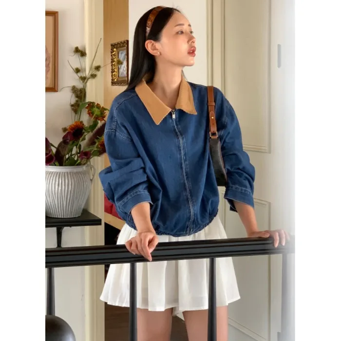 New White Refreing Sli Versatile Plaid Zipper Collar Denim Jaet Women's ort Outerwear Regular Sve Long Autumn
New White Refreing Sli Versatile Plaid Zipper Collar Denim Jaet Women's ort Outerwear Regular Sve Long Autumn
