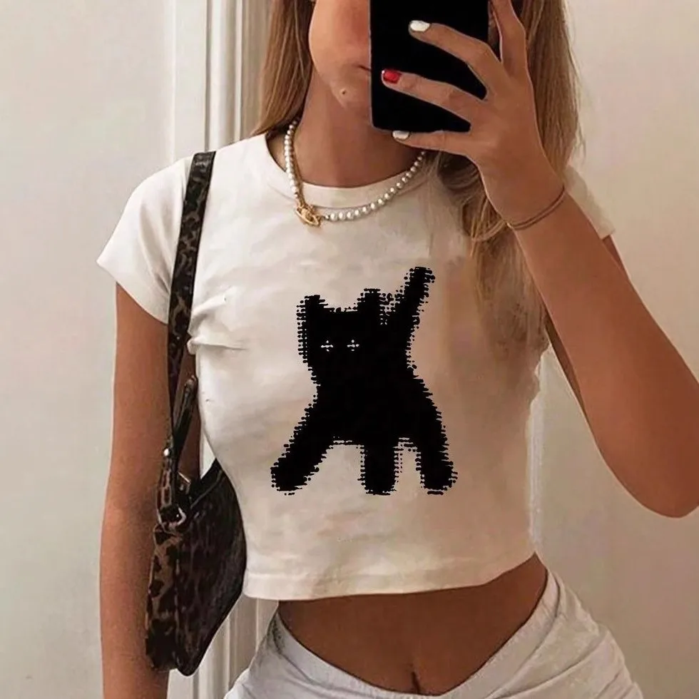 Summer short solid color printed European and American Ins crop exposed short sleeved round neck slim casual trendy T-shirt
Summer short solid color printed European and American Ins crop exposed short sleeved round neck slim casual trendy T-shirt
