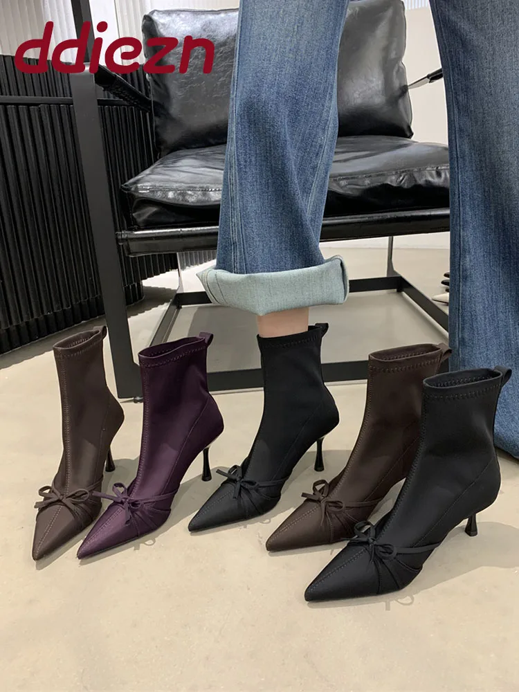 Fashion Butterfly-Knot Women Ankle Stretch Boots New In Thin Heels Footwear Pointed Toe Ladies Short Boots Female Pumps Shoes
Fashion Butterfly-Knot Women Ankle Stretch Boots New In Thin Heels Footwear Pointed Toe Ladies Short Boots Female Pumps Shoes