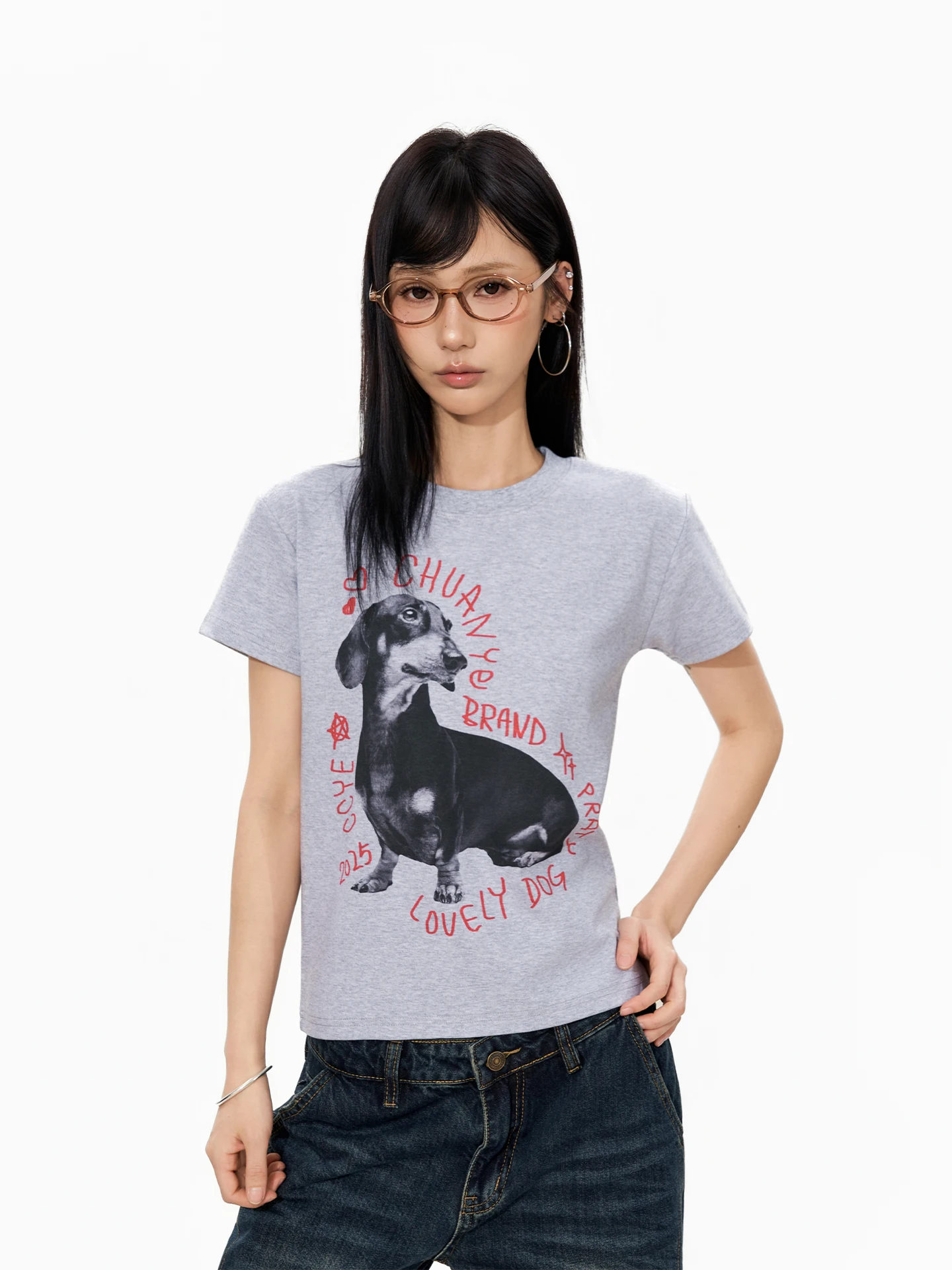 S3T5 Women's Summer Casual Cotton T-shirt Short Sleeve round Neck Printed Dog Sausage Print Versatile Slimming Top
S3T5 Women's Summer Casual Cotton T-shirt Short Sleeve round Neck Printed Dog Sausage Print Versatile Slimming Top