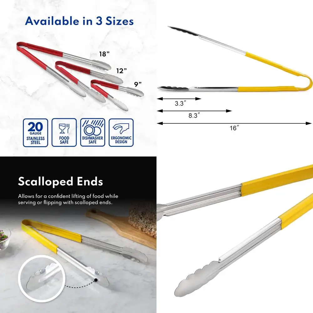 Set of 12 Yellow 16 Stainless Steel Vinyl-Coated Utility Spring Tongs
Set of 12 Yellow 16 Stainless Steel Vinyl-Coated Utility Spring Tongs