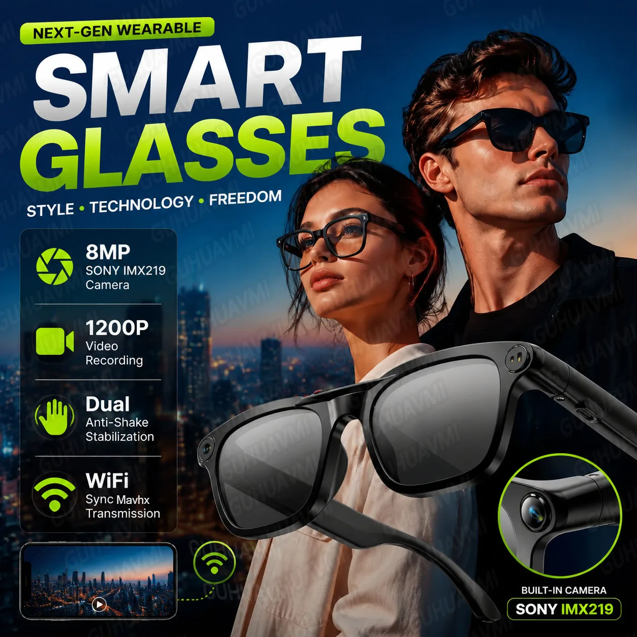Smart AI Camera Sunglasses 1080P Video 8MP Photo WiFi Sync Voice Control Translation Open Ear Audio Lightweight For Outdoor Use
Smart AI Camera Sunglasses 1080P Video 8MP Photo WiFi Sync Voice Control Translation Open Ear Audio Lightweight For Outdoor Use